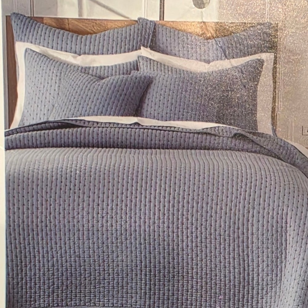 Levtex Home Twin Quilt Set Blue Cross Stitch Chambray 2pc Bedding L14860ZTS